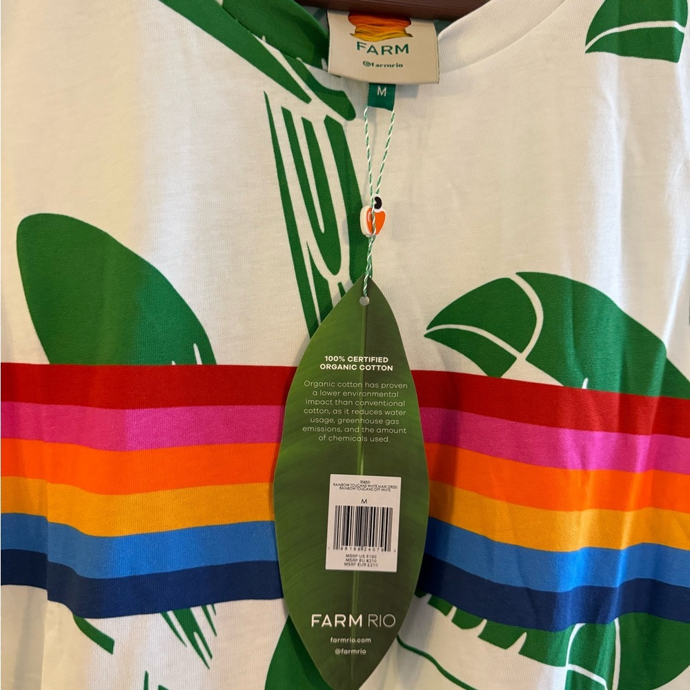 FARM Rio White Maxi Dress with Green Print and Rainbow Bodice - Picture 7 of 13